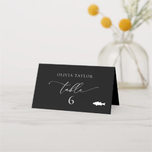 Fish Black & White Minimalist Wedding Table Number Place Card