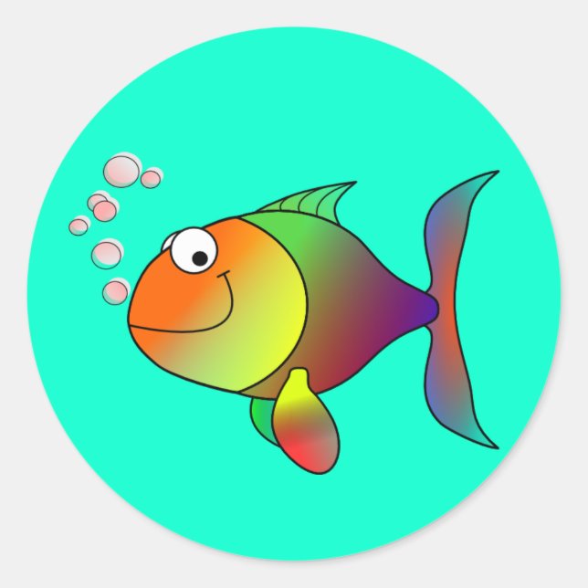 Fish: Blowing Bubbles Classic Round Sticker (Front)