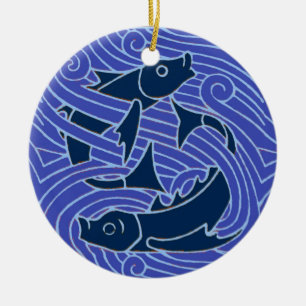Fish Bold Swimming Ocean Blue Fishing Ceramic Ornament