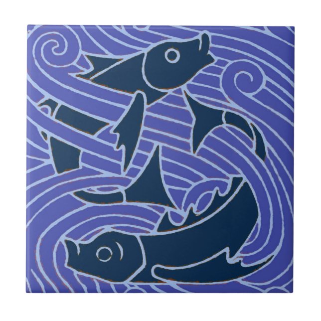 Fish Bold Swimming Ocean Blue Fishing Ceramic Tile (Front)