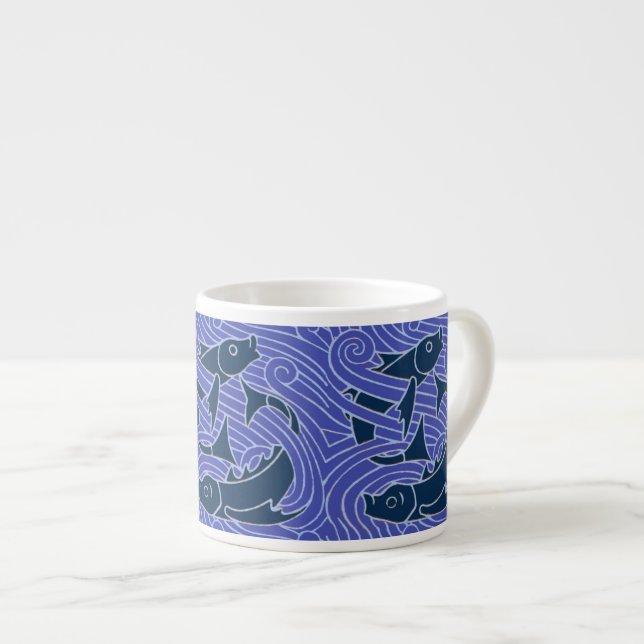 Fish Bold Swimming Ocean Blue Fishing Espresso Cup (Front Right)