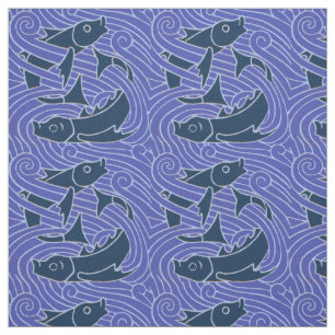 Fish Bold Swimming Ocean Blue Fishing Fabric