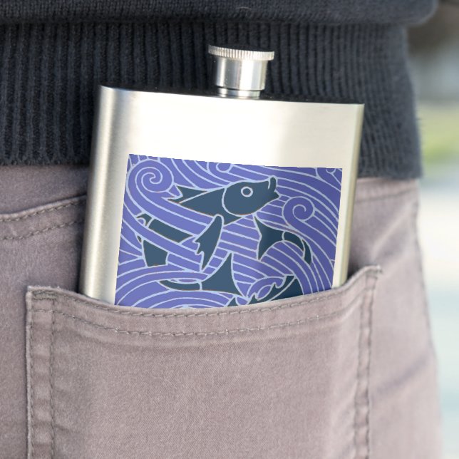 Fish Bold Swimming Ocean Blue Fishing Hip Flask (In Situ)