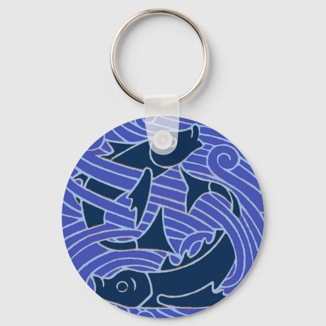 Fish Bold Swimming Ocean Blue Fishing Key Ring (Front)