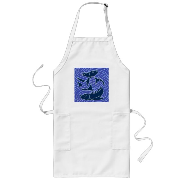 Fish Bold Swimming Ocean Blue Fishing Long Apron (Front)