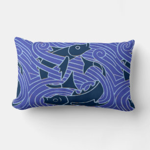 Fish Bold Swimming Ocean Blue Fishing Lumbar Cushion