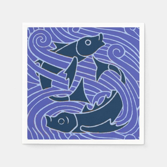 Fish Bold Swimming Ocean Blue Fishing Napkin (Front)