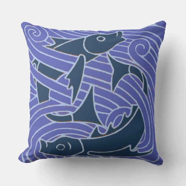 Fish Bold Swimming Ocean Blue Fishing Outdoor Cushion (Front)