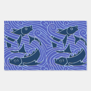 Fish Bold Swimming Ocean Blue Fishing Rectangular Sticker