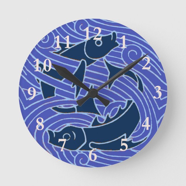 Fish Bold Swimming Ocean Blue Fishing Round Clock (Front)
