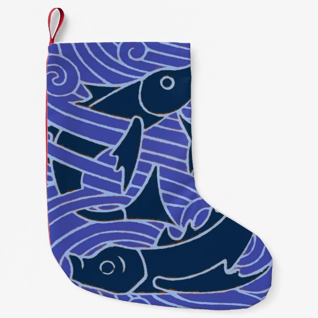 Fish Bold Swimming Ocean Blue Fishing Small Christmas Stocking (Front)