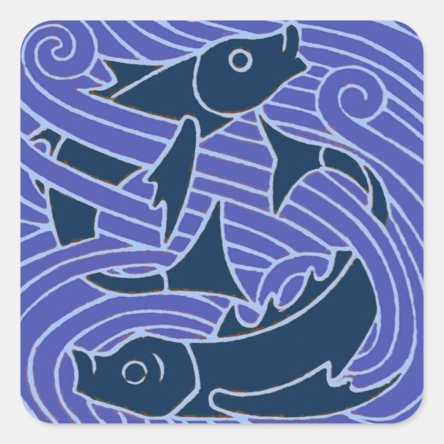 Fish Bold Swimming Ocean Blue Fishing Square Sticker (Front)