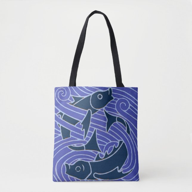 Fish Bold Swimming Ocean Blue Fishing Tote Bag (Front)