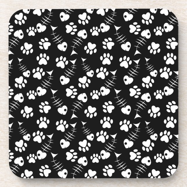 fish bone cat print pattern coaster (Front)