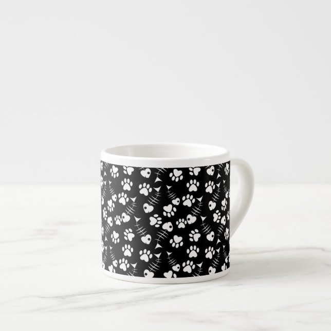 fish bone cat print pattern espresso cup (Front Right)