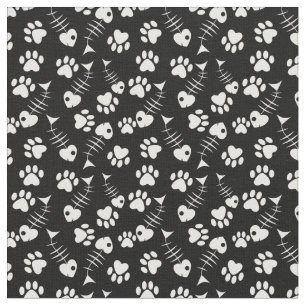 fish bone cat print pattern fabric