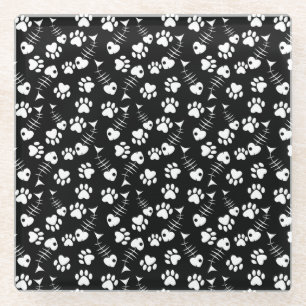 fish bone cat print pattern glass coaster