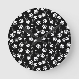 fish bone cat print pattern round clock