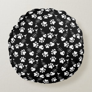 fish bone cat print pattern round cushion