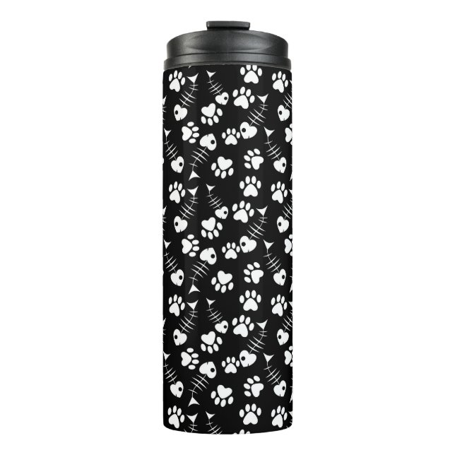 fish bone cat print pattern thermal tumbler (Front)