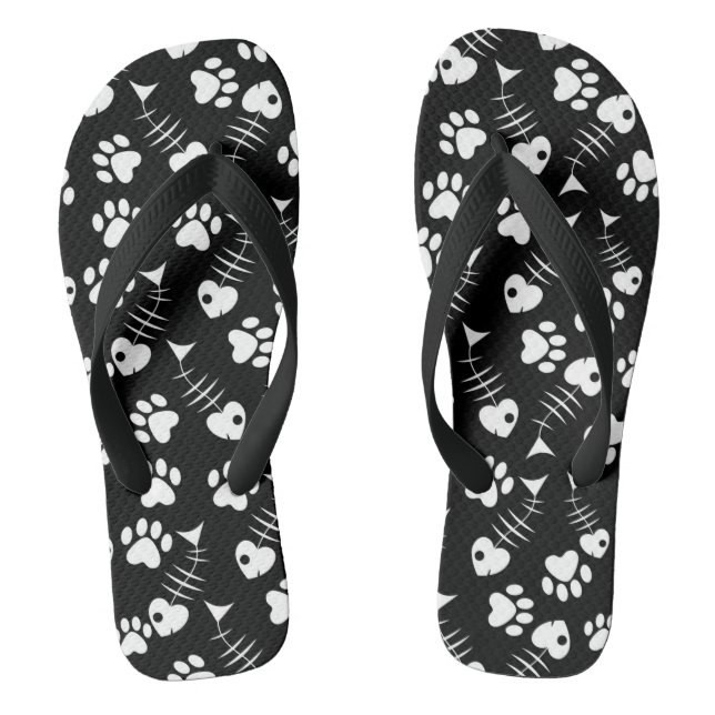 fish bone cat print pattern thongs (Footbed)