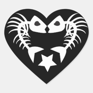 Fish Bone Heart Sticker - BLACK