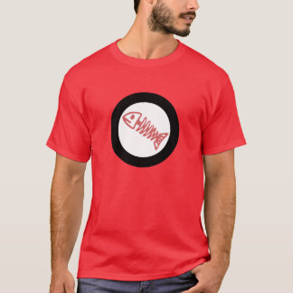 fish bone scales round logo red white black T-Shir T-Shirt
