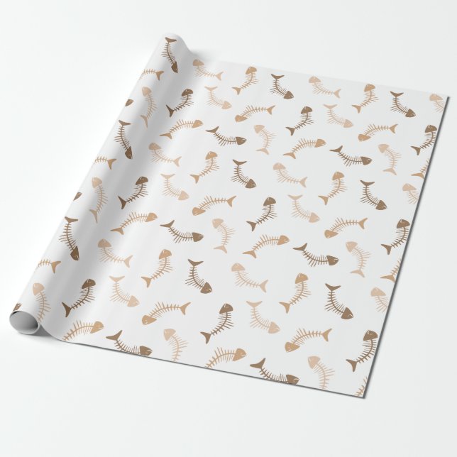 Fish Bones Neutral Wrapping Paper (Unrolled)