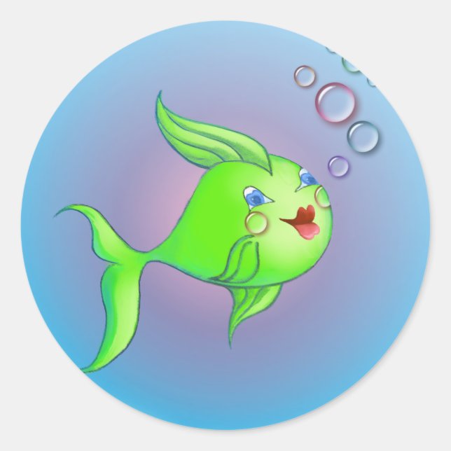 FISH BUBBLE by SHARON SHARPE Classic Round Sticker (Front)