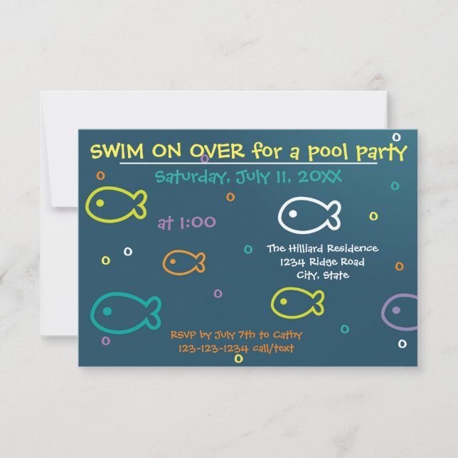 Fish & Bubbles - 3x5 Pool Party Invitation (Front)