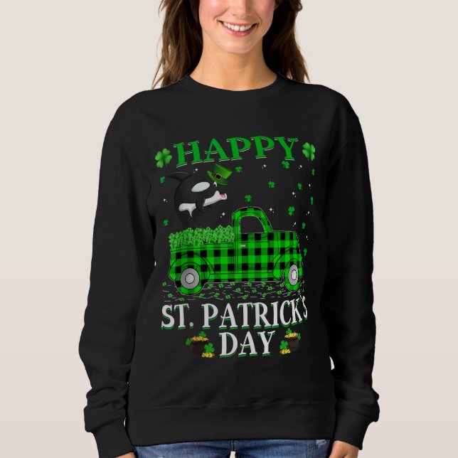 Fish Buffalo Plaid Green Truck Orca Fish St Patric Sweatshirt (Front)