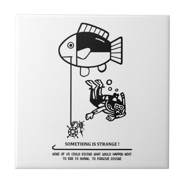 Fish catch humans ceramic tile (Front)