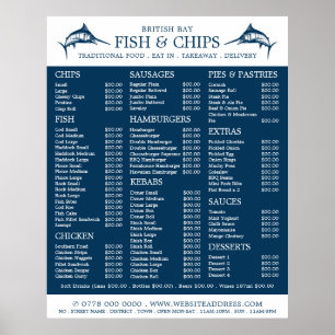 Fish & Chip Shop Restaurant Menu Poster