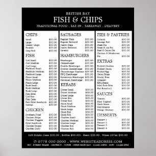 Fish & Chip Shop Restaurant Menu Poster