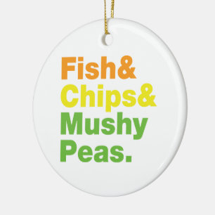 Fish & Chips & Mushy Peas. Ceramic Tree Decoration