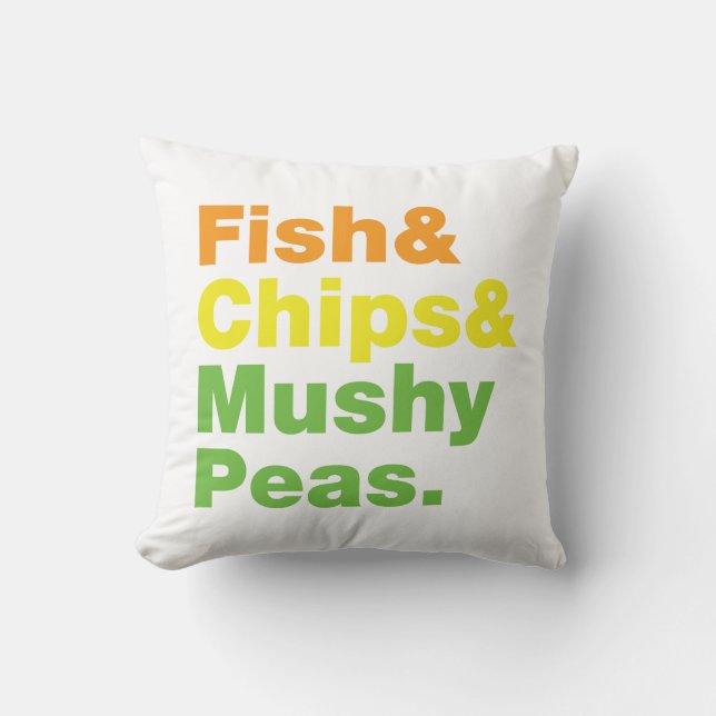 Fish & Chips & Mushy Peas. Cushion (Front)