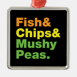 Fish & Chips & Mushy Peas. Metal Tree Decoration