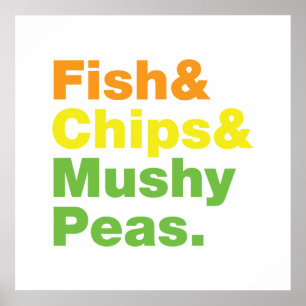 Fish & Chips & Mushy Peas. Poster