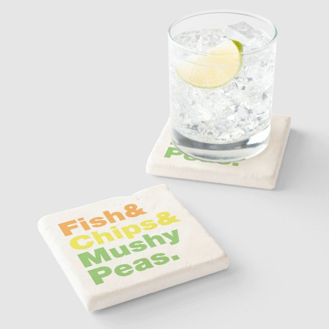 Fish & Chips & Mushy Peas. Stone Coaster (Side)