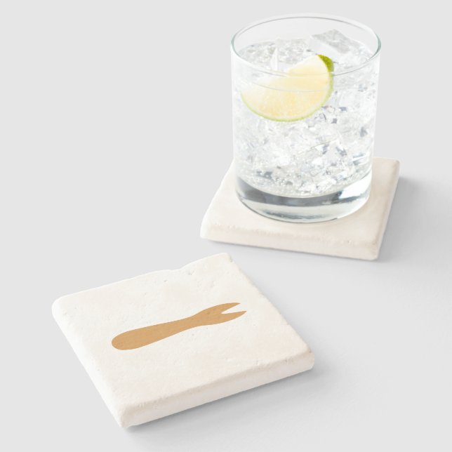 Fish & Chips Shop Wooden Fork Stone Coaster (Side)