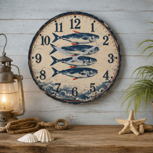  Fish Coastal Nautical  Fisherman  Beach House Large Clock