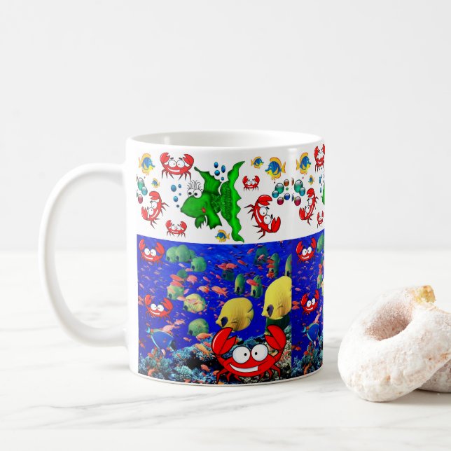 Fish Crabs Ocean Beach Mug (With Donut)