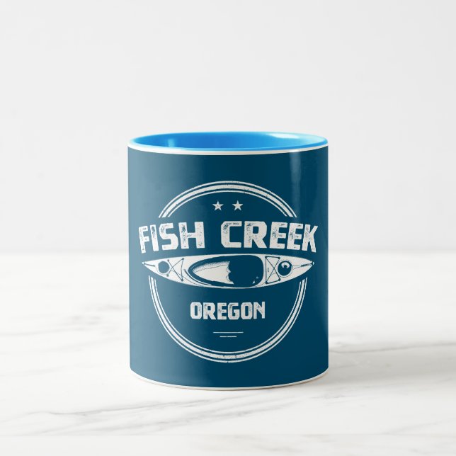 Fish Creek Oregon Kayak Two-Tone Coffee Mug (Center)