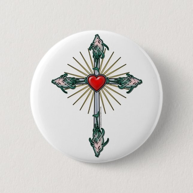 Fish-Cross-Heart 6 Cm Round Badge (Front)