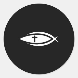 Fish Cross Jesus Christian Prayers Mens Womens  Classic Round Sticker