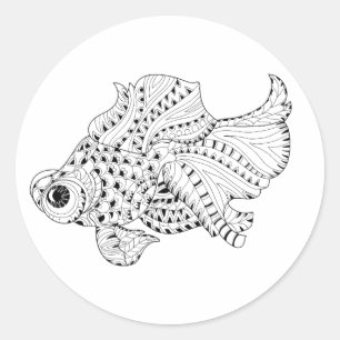 Fish Doodle Classic Round Sticker