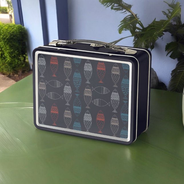 Fish Drawing Pattern Metal Lunch Box (Lunchbox )