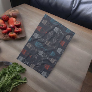 Fish Drawing Pattern Tea Towel