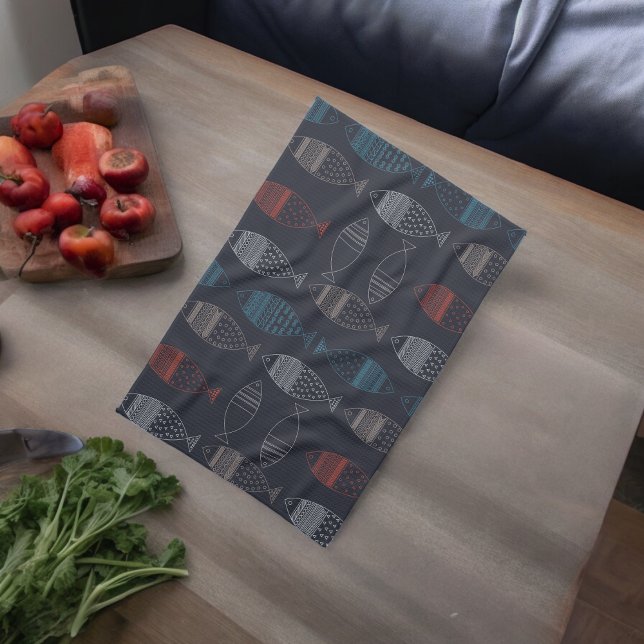 Fish Drawing Pattern Tea Towel (Kitchen Towel)