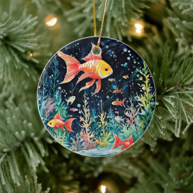 Fish Dreamland, aquarium perfection, Ceramic Ornament (Tree)